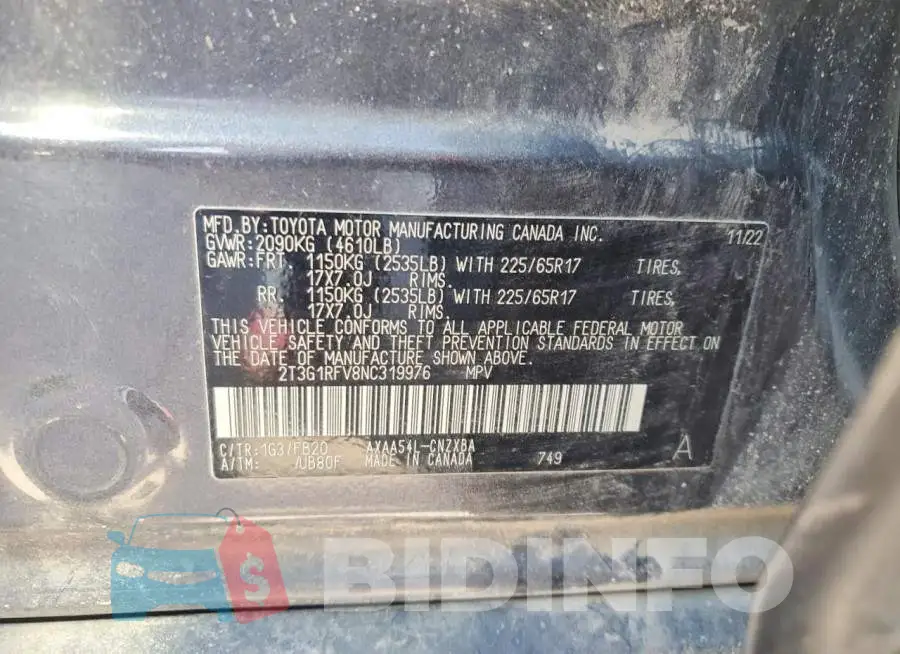 2T3G1RFV8NC319976 Photo# 13