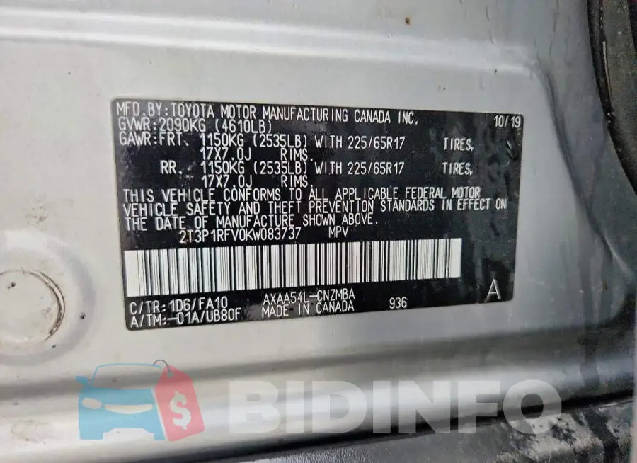 2T3P1RFV0KW083737 Photo# 12
