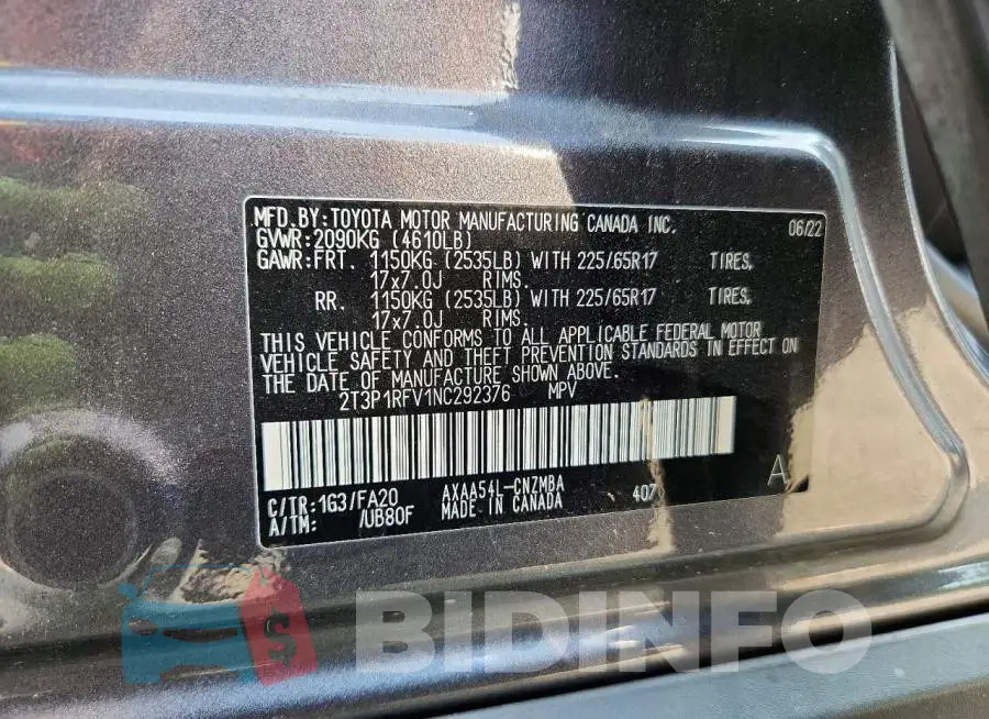 2T3P1RFV1NC292376 Photo# 13