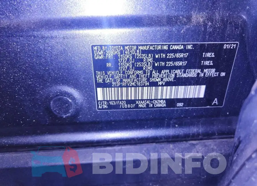 2T3P1RFV2MC183794 Photo# 13
