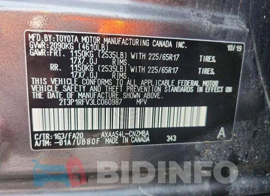 2T3P1RFV3LC060987 Photo# 13