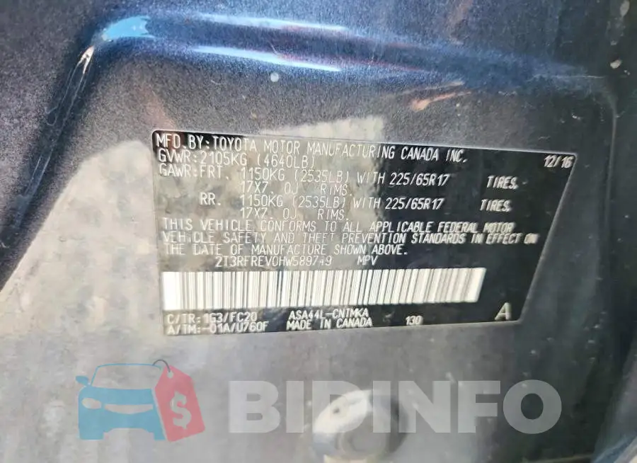 2T3RFREV0HW589749 Photo# 13