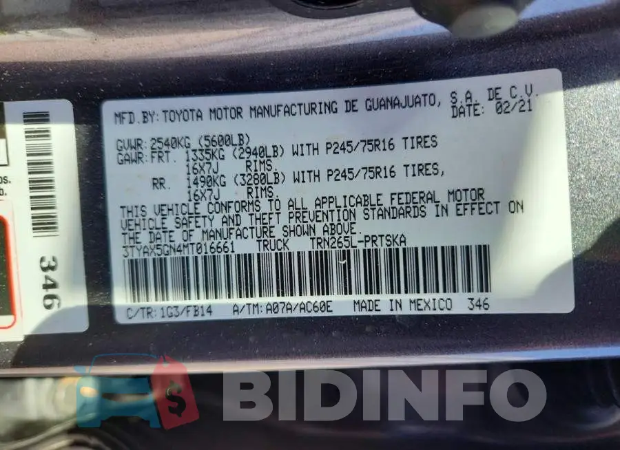 3TYAX5GN4MT016661 Photo# 13