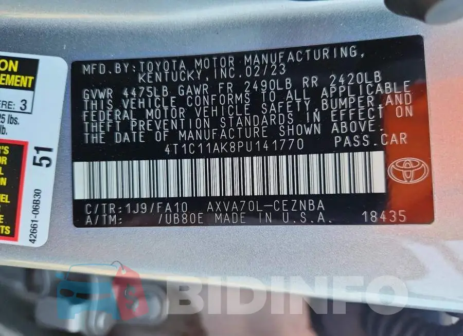 4T1C11AK8PU141770 Photo# 12