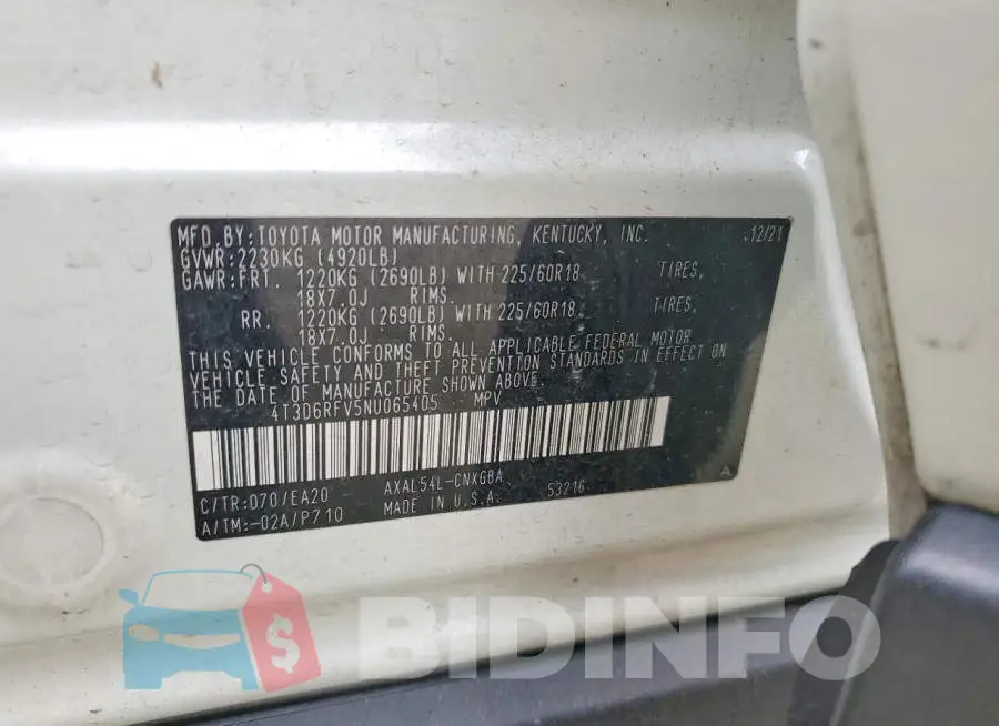 4T3D6RFV5NU065405 Photo# 14