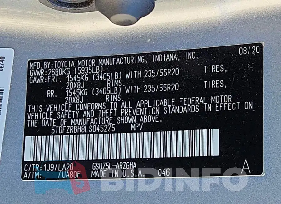 5TDFZRBH8LS045275 Photo# 14