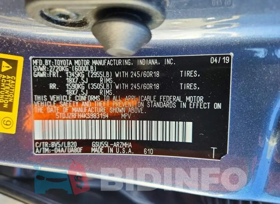 5TDJZRFH4KS983194 Photo# 14