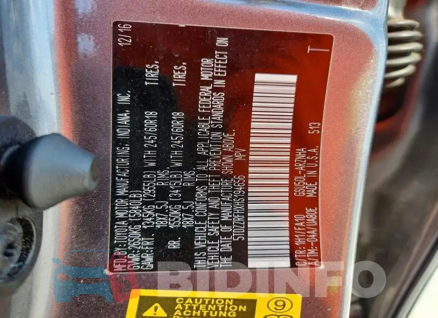 5TDZZRFHXHS194656 Photo# 13