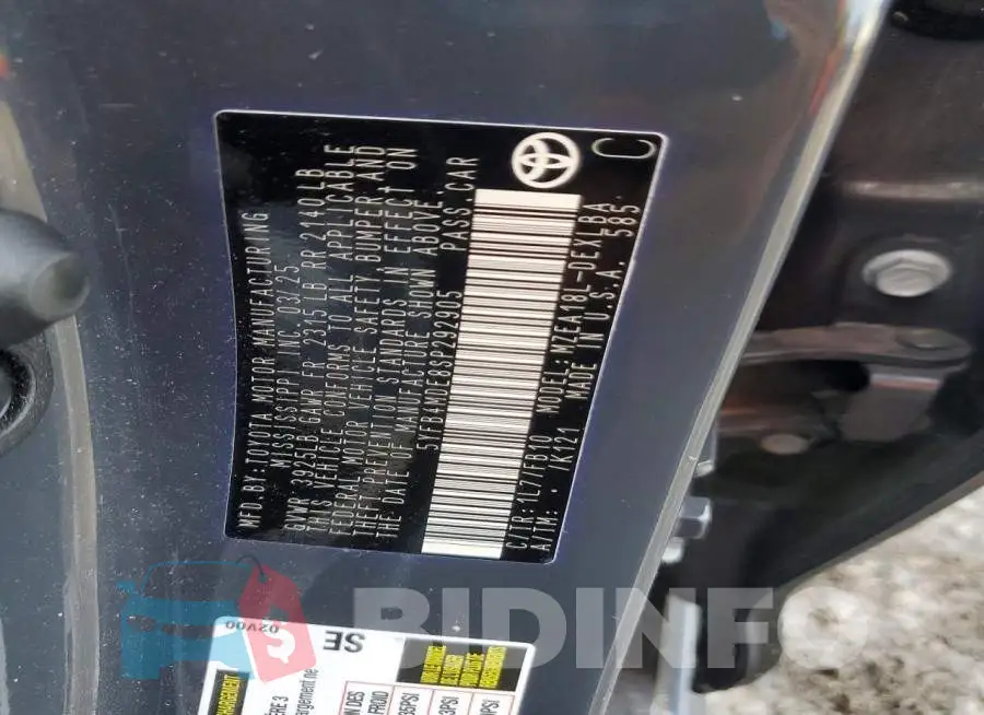 5YFB4MDE8SP292905 Photo# 12