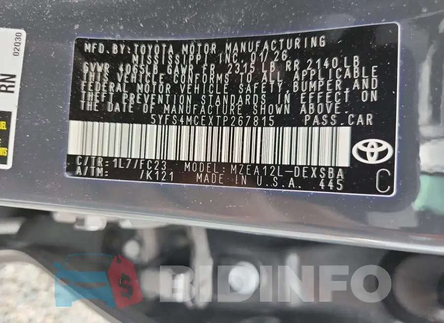 5YFS4MCEXTP267815 Photo# 12