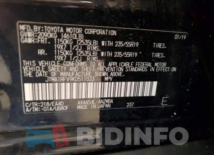 JTMA1RFV9KD511033 Photo# 14