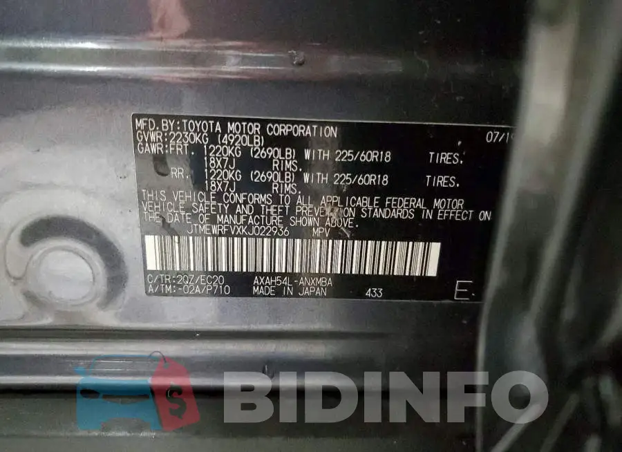 JTMEWRFVXKJ022936 Photo# 13