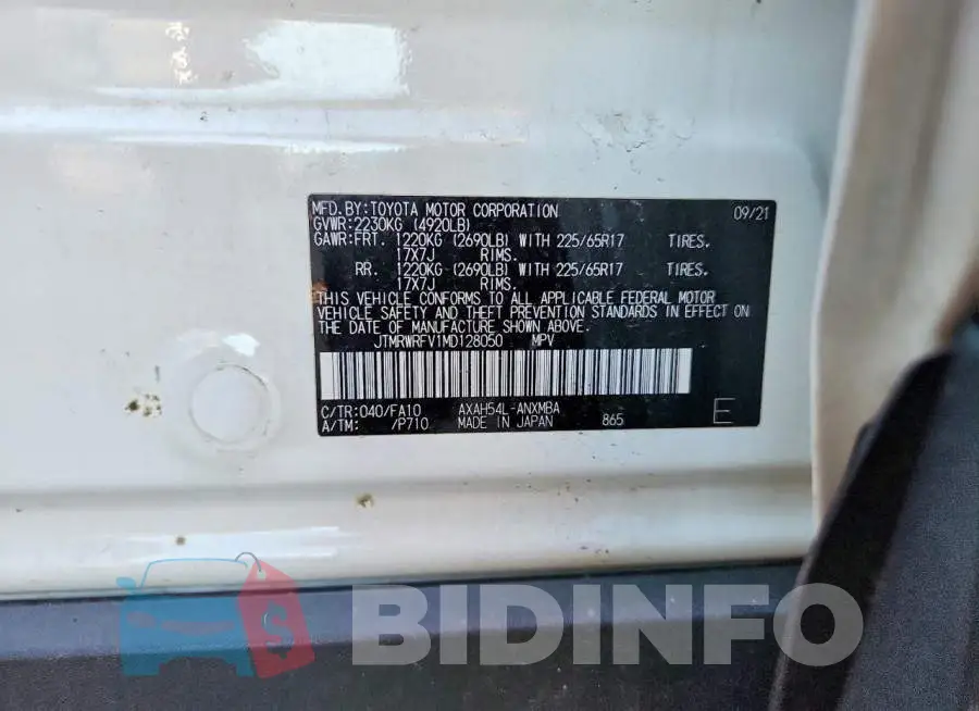 JTMRWRFV1MD128050 Photo# 13