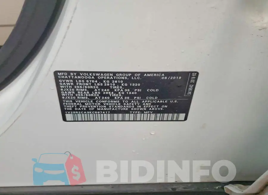 1V2SR2CA3KC597417 Photo# 13