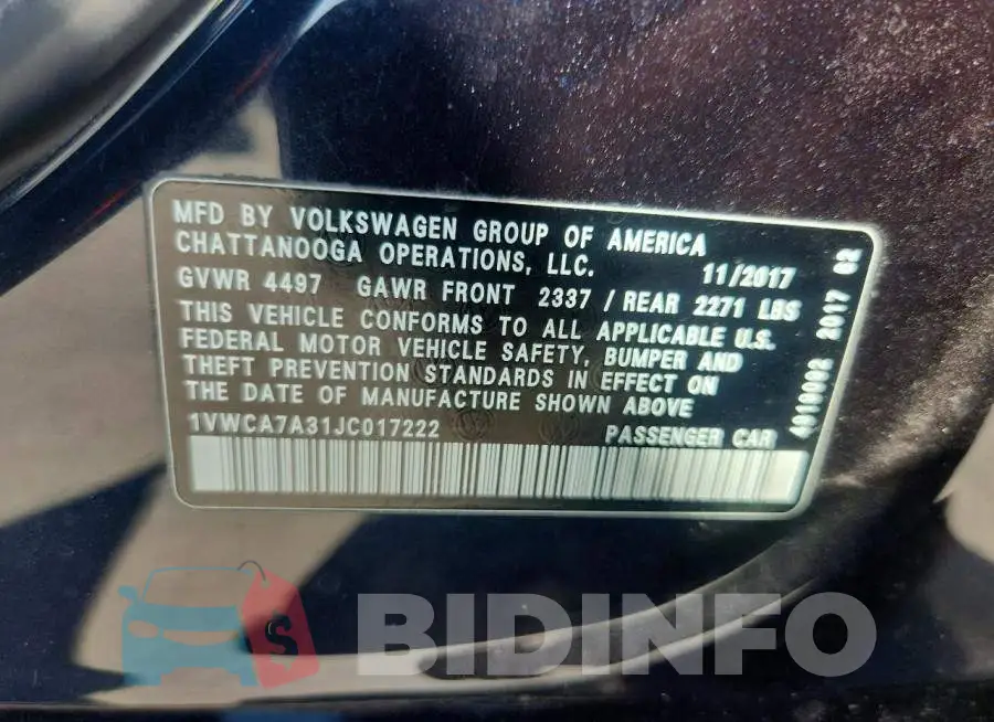 1VWCA7A31JC017222 Photo# 12