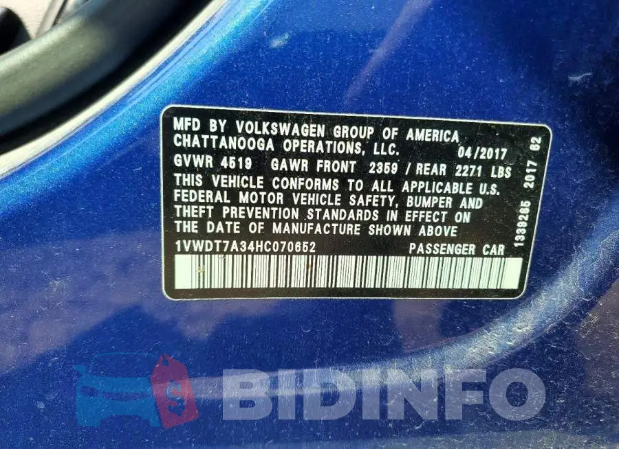1VWDT7A34HC070652 Photo# 12