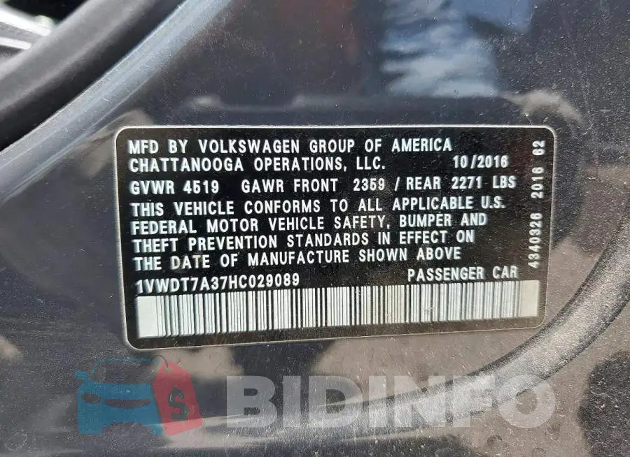 1VWDT7A37HC029089 Photo# 14