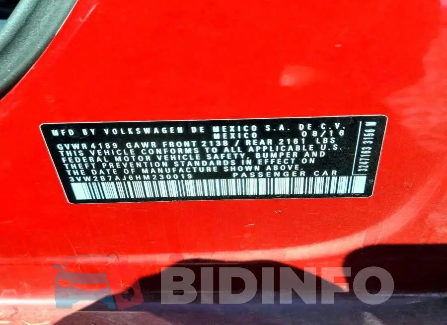 3VW2B7AJ6HM230019 Photo# 12
