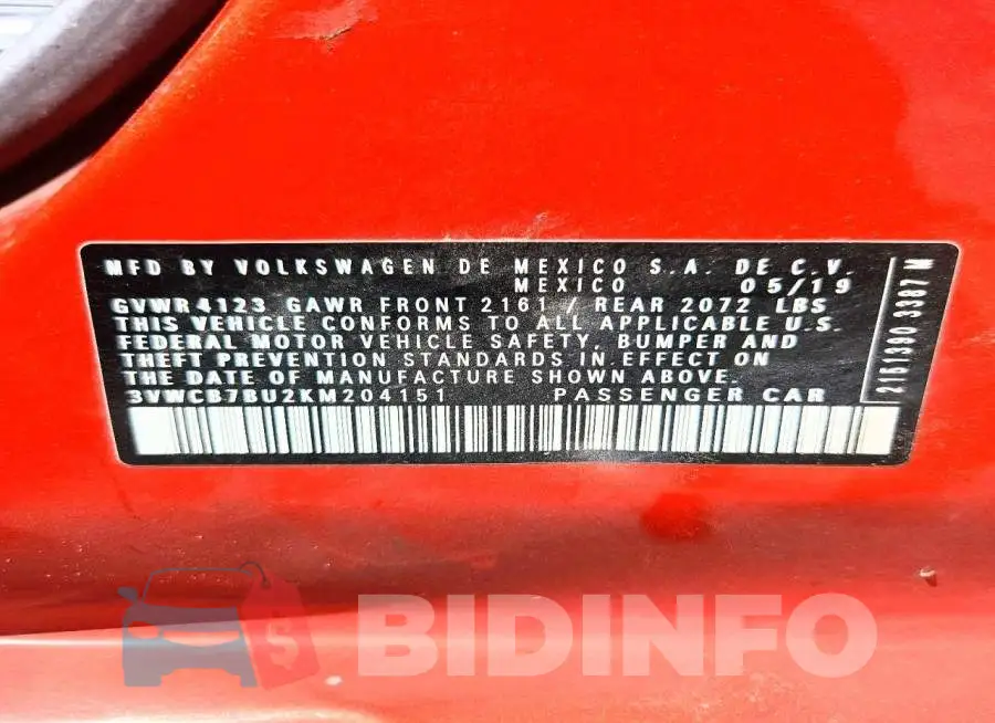 3VWCB7BU2KM204151 Photo# 13