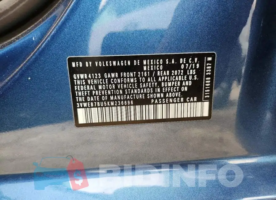 3VWEB7BU5KM236696 Photo# 12