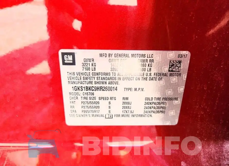 1GKS1BKC9HR260014 Photo# 13