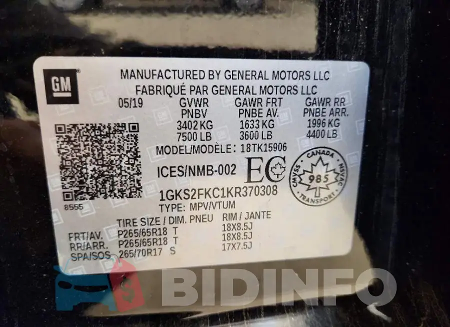 1GKS2FKC1KR370308 Photo# 13