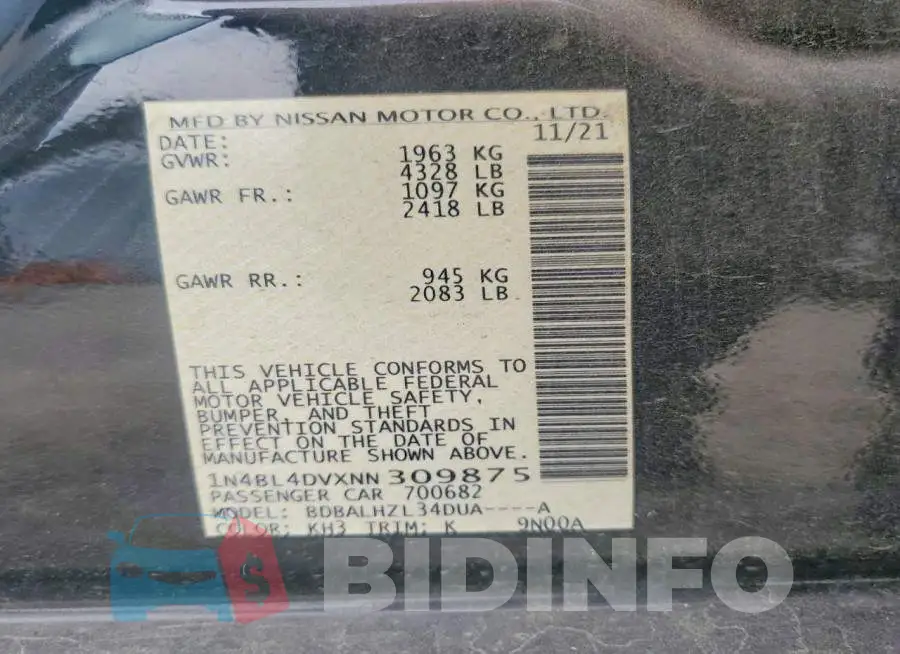 1N4BL4DVXNN309875 Photo# 12