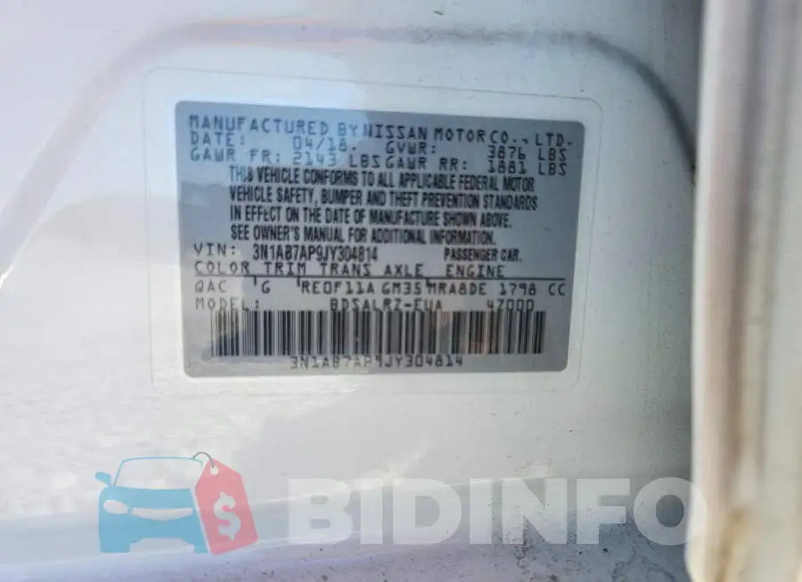 3N1AB7AP9JY304814 Photo# 12