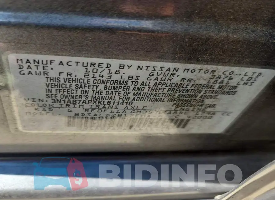 3N1AB7APXKL611410 Photo# 12