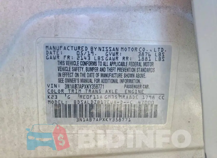 3N1AB7APXKY358771 Photo# 12