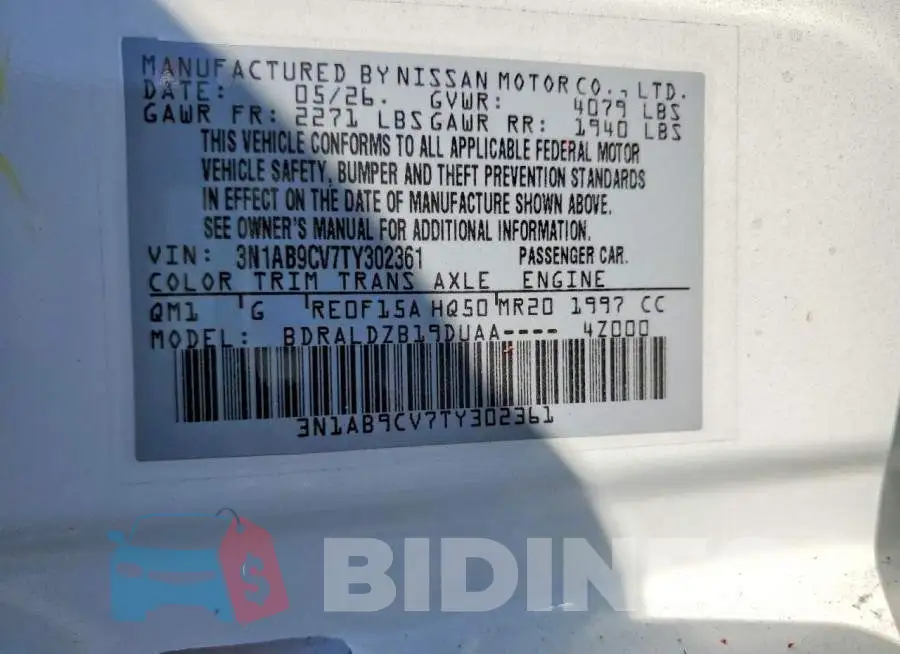3N1AB9CV7TY302361 Photo# 13