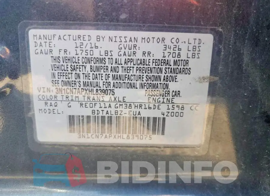 3N1CN7APXHL839075 Photo# 12