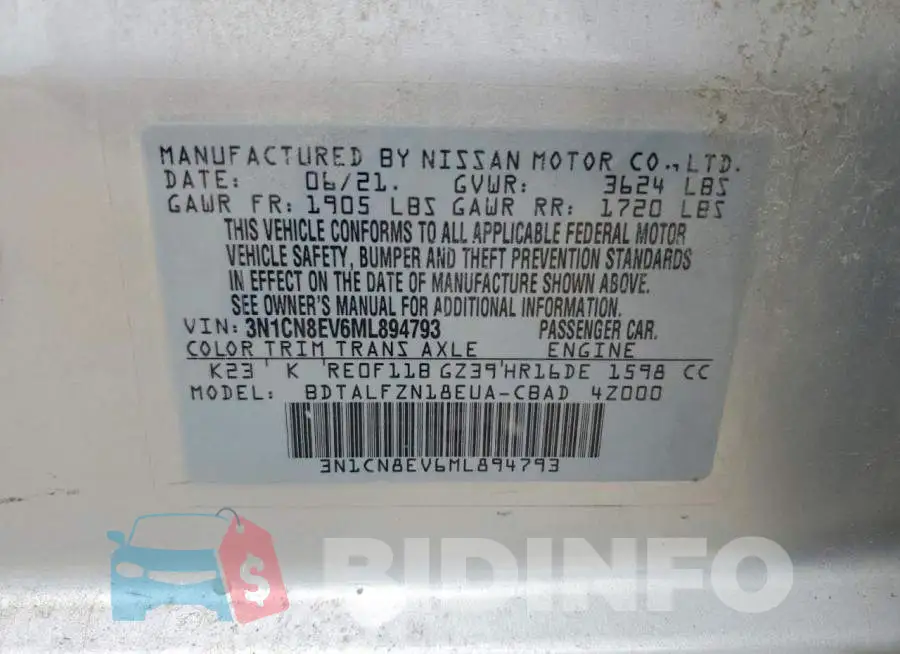 3N1CN8EV6ML894793 Photo# 12