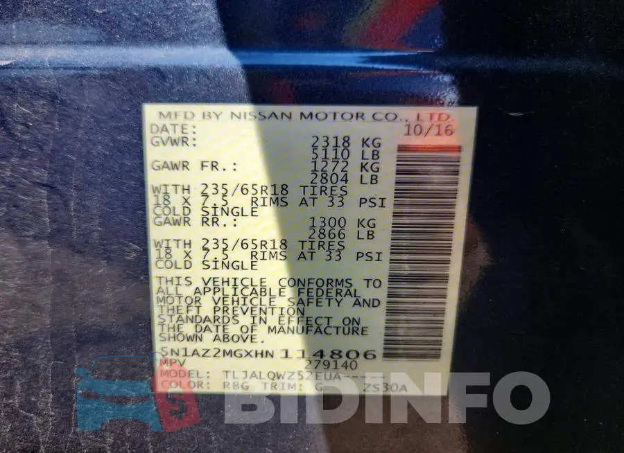 5N1AZ2MGXHN114806 Photo# 13