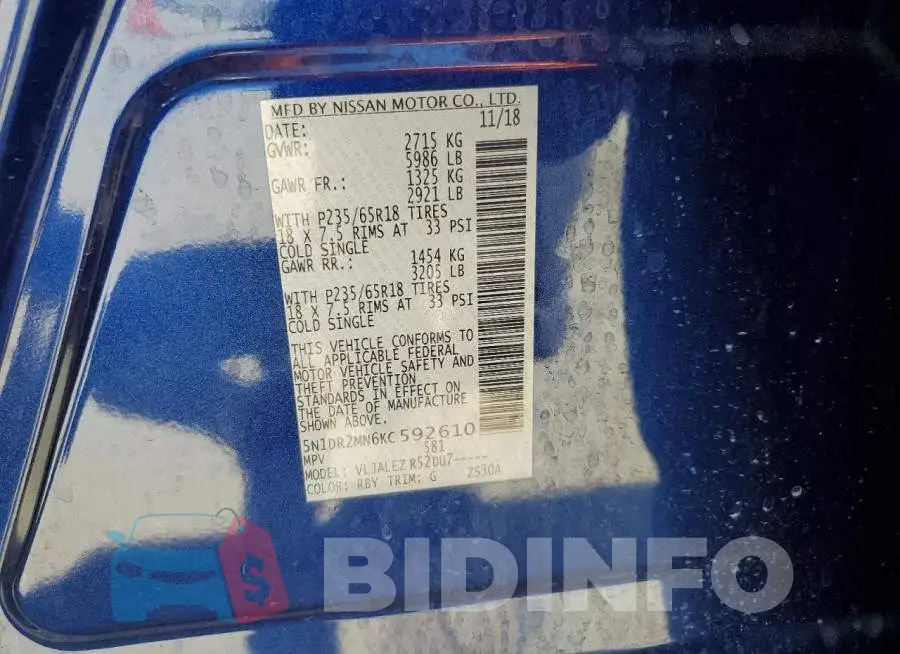 5N1DR2MN6KC592610 Photo# 12