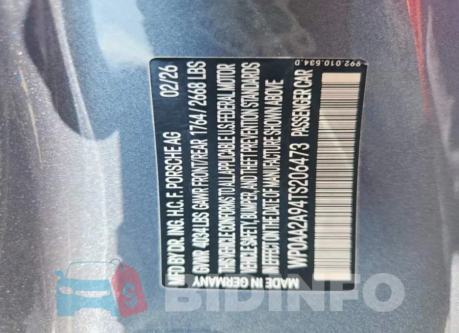 WP0AA2A94TS206473 Photo# 13