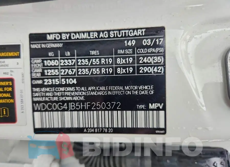 WDC0G4JB5HF250372 Photo# 12