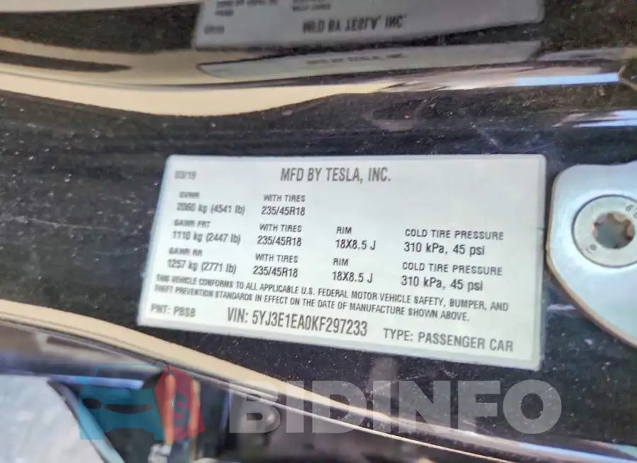 5YJ3E1EA0KF297233 Photo# 12