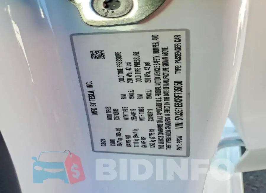 5YJ3E1EBXRF735050 Photo# 12