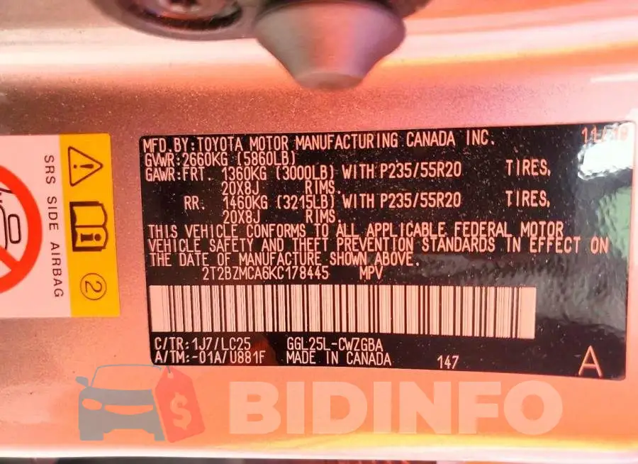 2T2BZMCA6KC178445 Photo# 12