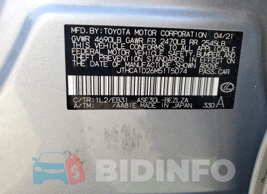 JTHCA1D26M5115074 Photo# 12