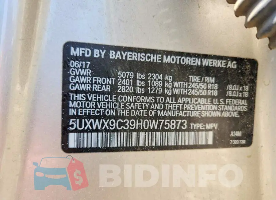 5UXWX9C39H0W75873 Photo# 13