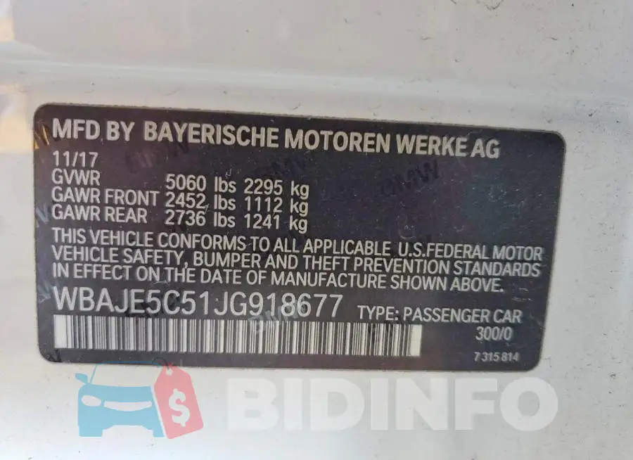 WBAJE5C51JG918677 Photo# 12
