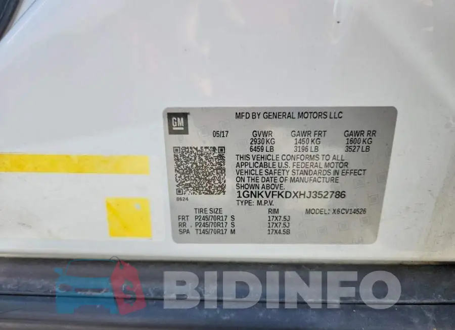 1GNKVFKDXHJ352786 Photo# 14