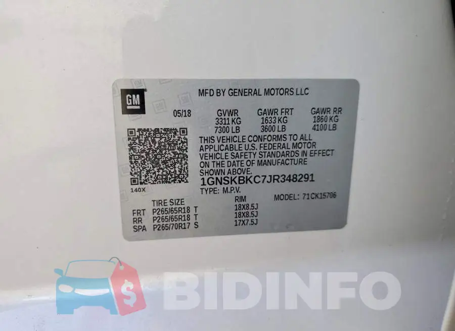 1GNSKBKC7JR348291 Photo# 13