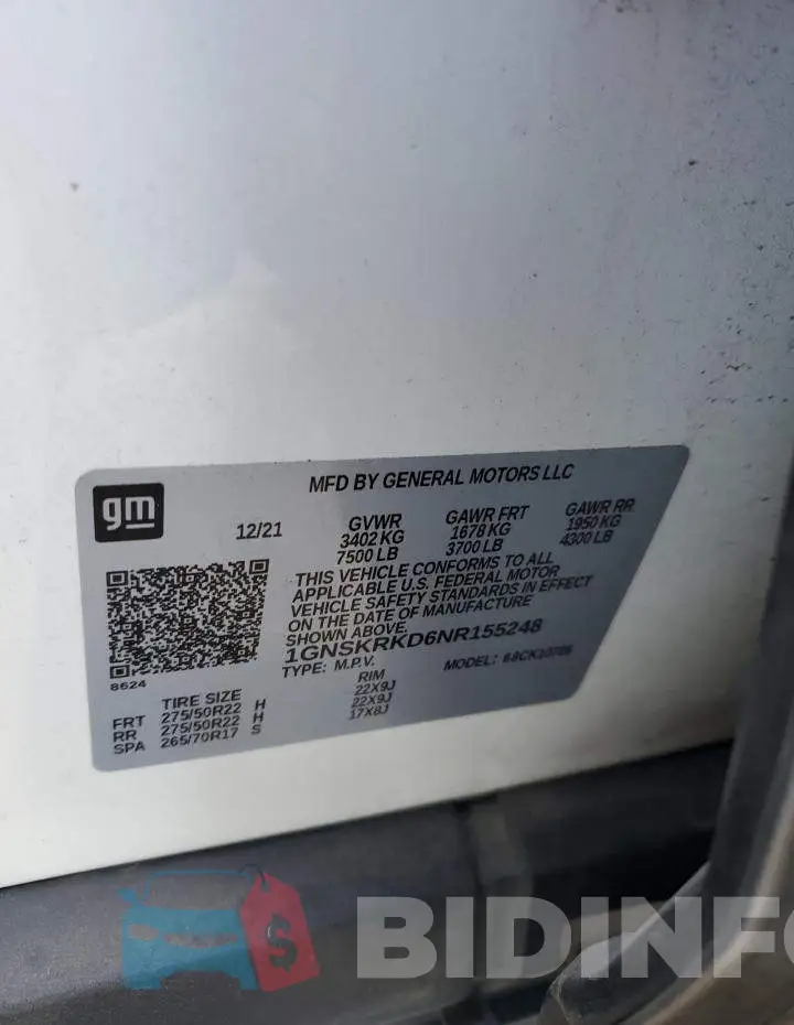 1GNSKRKD6NR155248 Photo# 13