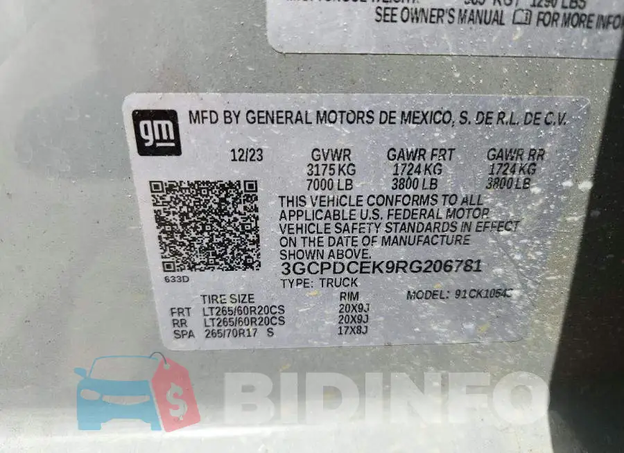 3GCPDCEK9RG206781 Photo# 12