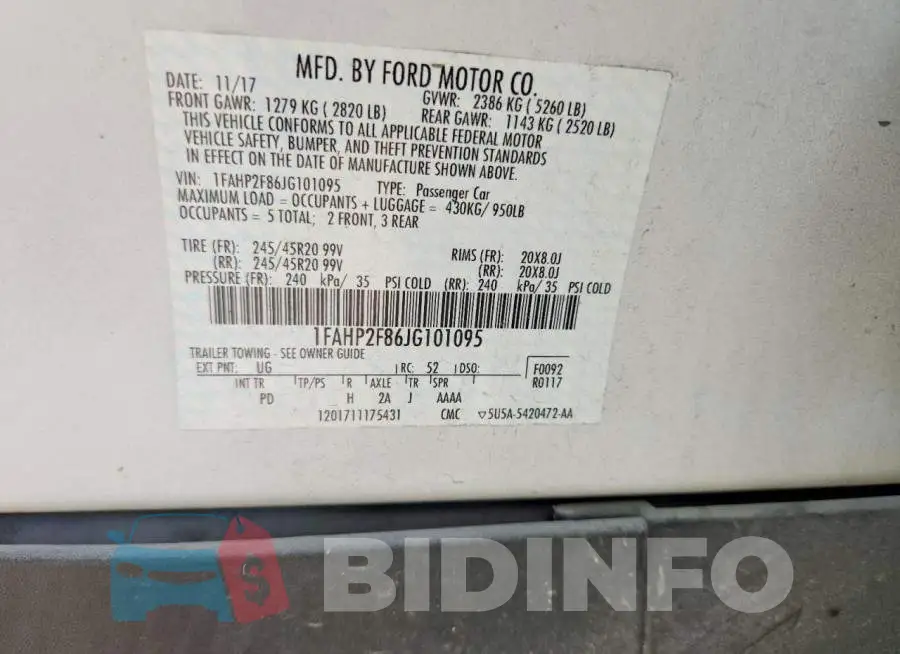 1FAHP2F86JG101095 Photo# 12