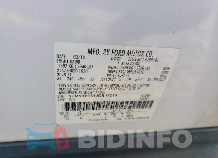 1FM5K8F81JGB16095 Photo# 13