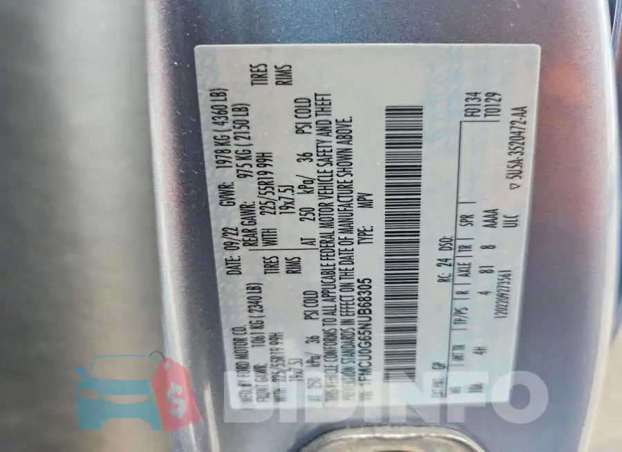 1FMCU0G65NUB68305 Photo# 13